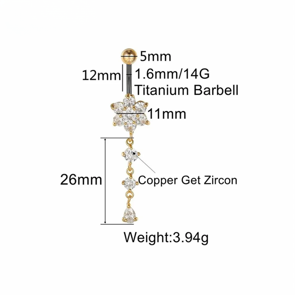 Triple Flower Titanium Belly Button Piercing