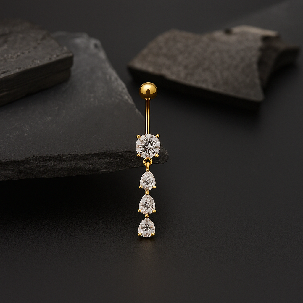 Triple CZ Titanium Belly Button Piercing