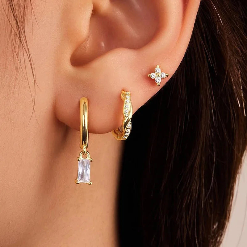Sparkling Flower Ear Stack β Titanium