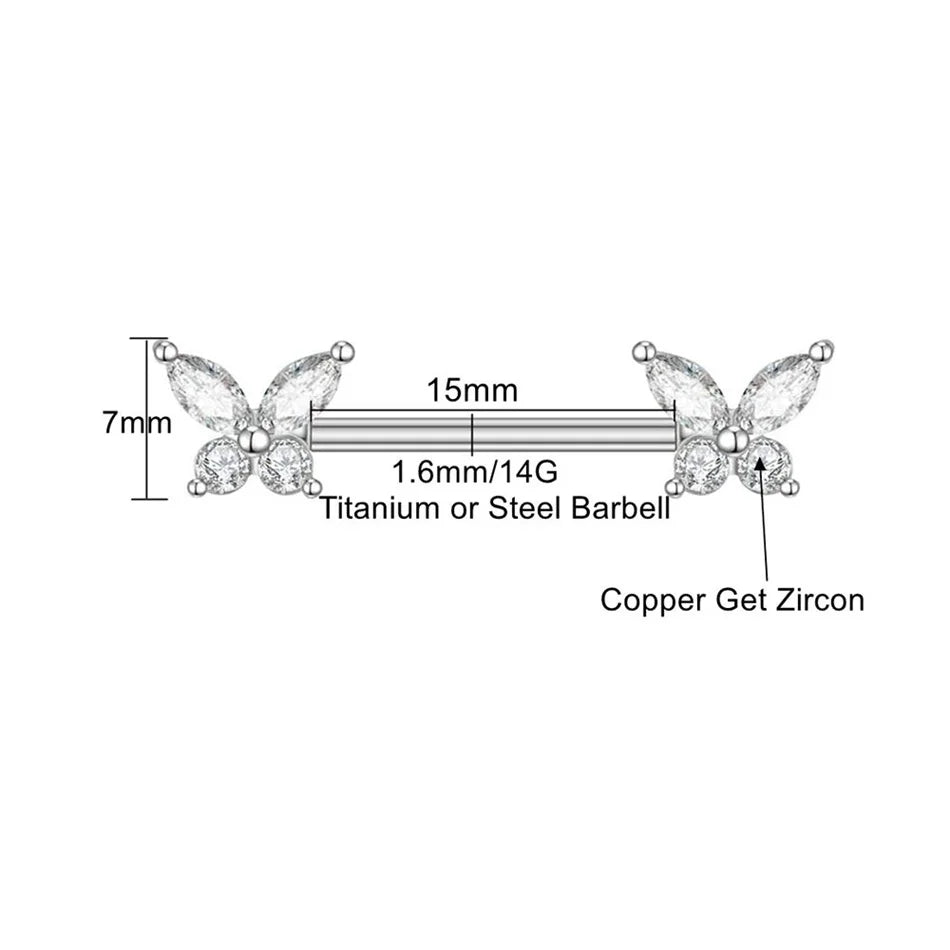 Butterfly Nipple Piercing • Titanium • 2 PCS