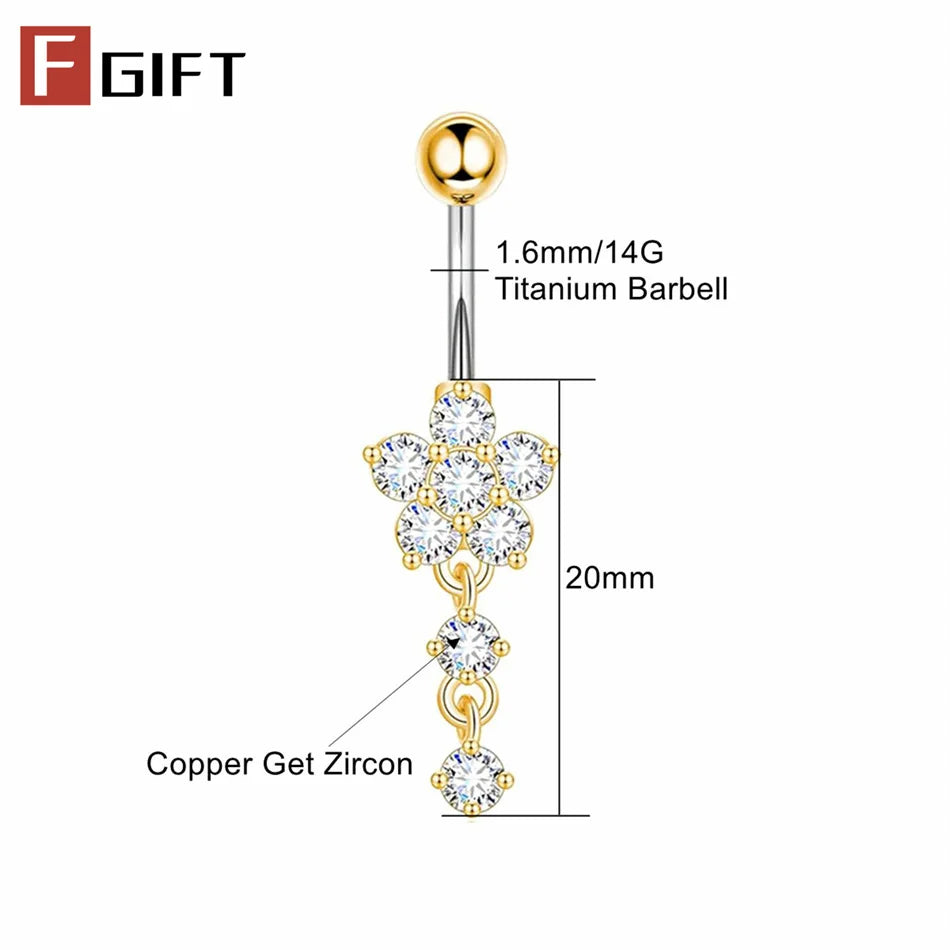 CZ Flower Titanium Belly Button Piercing