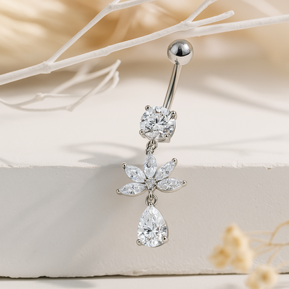CZ Flower Titanium Belly Button Piercing