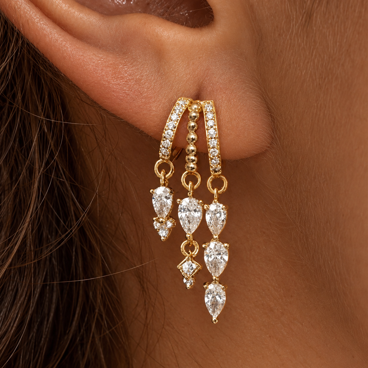 Triple Sparkle Earring – 14K Gold-Plated Stainless Steel