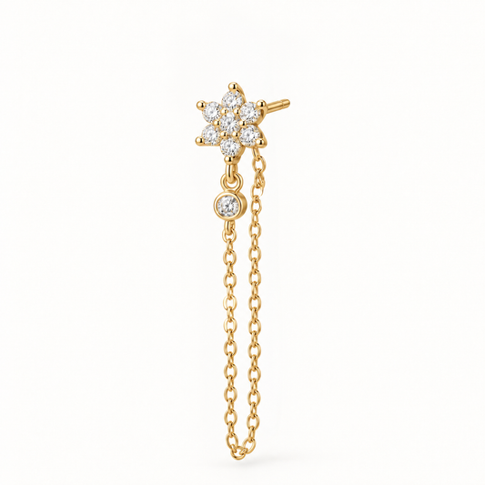 Chained Flower Earring • Stainless Steel
