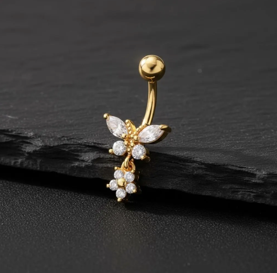 CZ Flower Titanium Belly Button Piercing