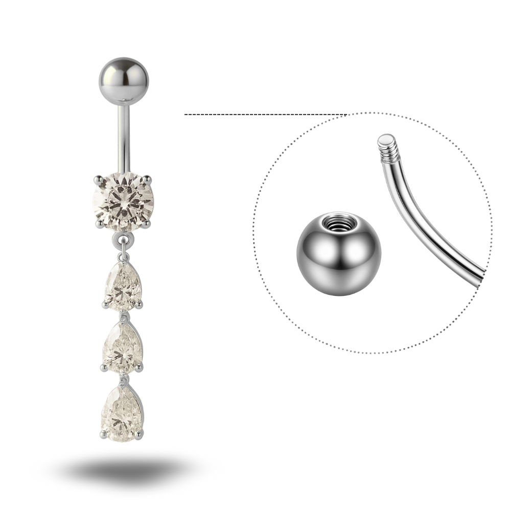 Triple CZ Titanium Belly Button Piercing