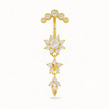 Triple Flower Navel Piercing • Stainless Steel & Cubic Zirconia