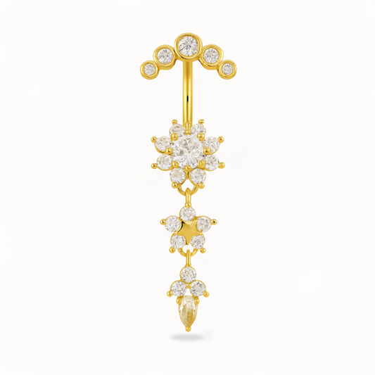 Triple Flower Navel Piercing • Stainless Steel & Cubic Zirconia