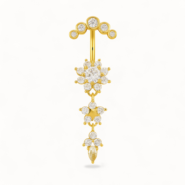 Triple Flower Navel Piercing • Stainless Steel & Cubic Zirconia