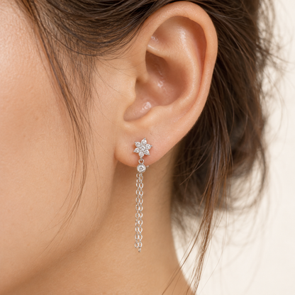 Chained Flower Earring • Stainless Steel