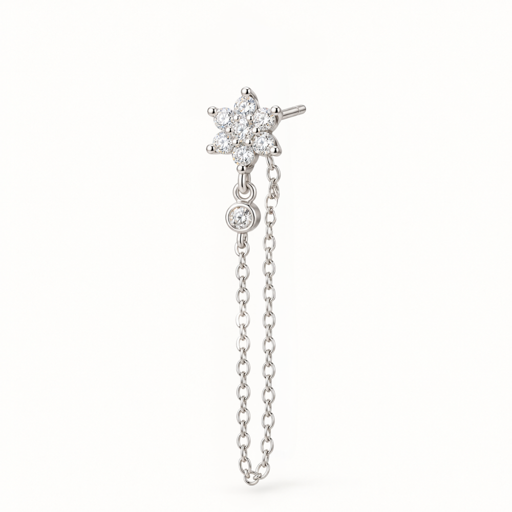 Chained Flower Earring • Stainless Steel