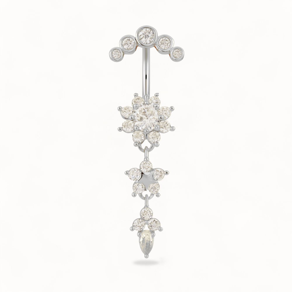 Triple Flower Navel Piercing • Stainless Steel & Cubic Zirconia