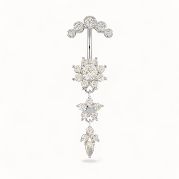 Triple Flower Navel Piercing • Stainless Steel & Cubic Zirconia
