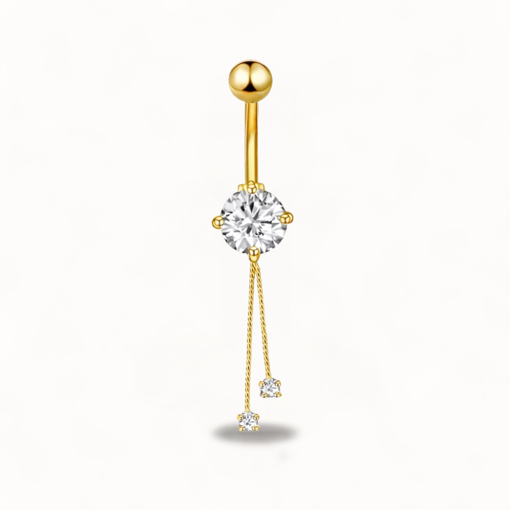 Dangling belly button piercing with chain
