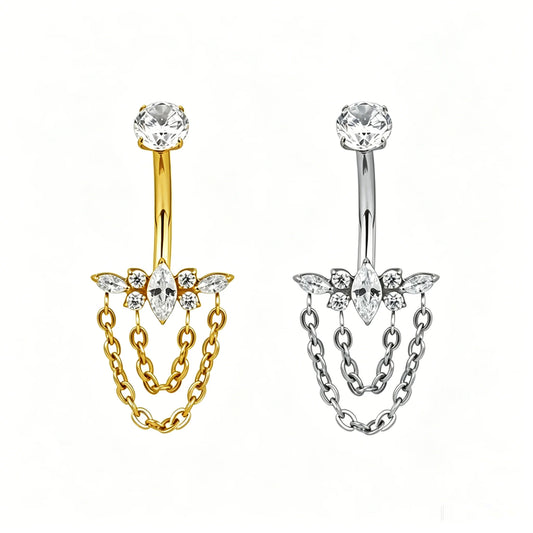 100% Titanium CZ Belly Button Ring Dangle Chain 14G Internally Threaded Barbell Belly Piercing Hypoallergenic Navel Body Jewelry