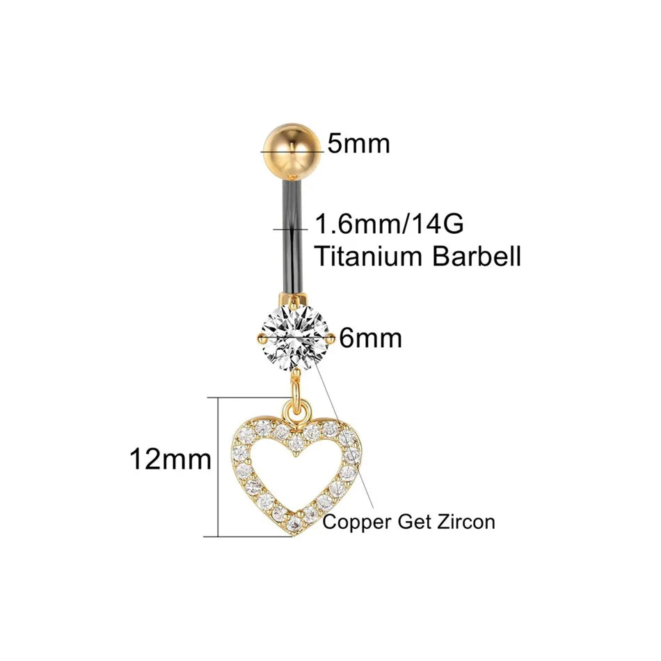Heart Charm Titanium Belly Button Piercing