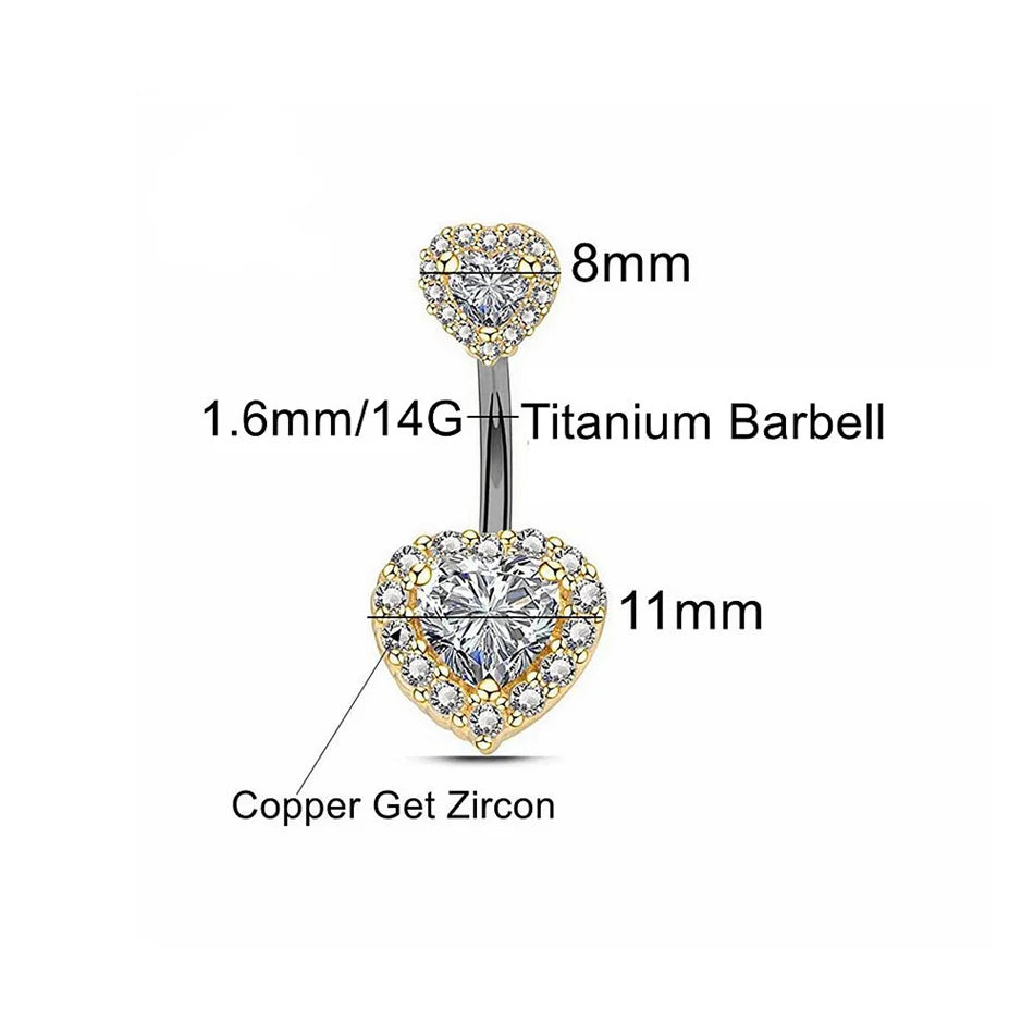 Heart Crystal Navel Piercing Titanium