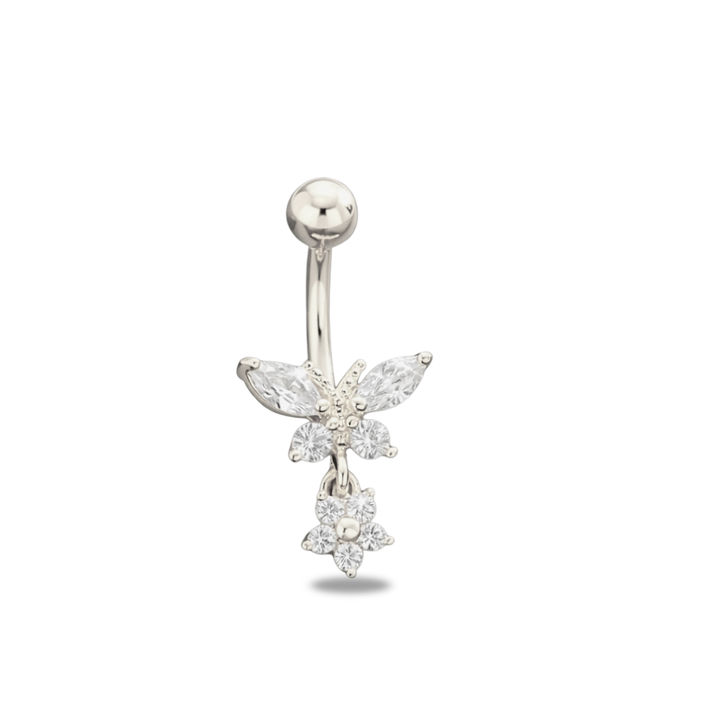 CZ Flower Titanium Belly Button Piercing
