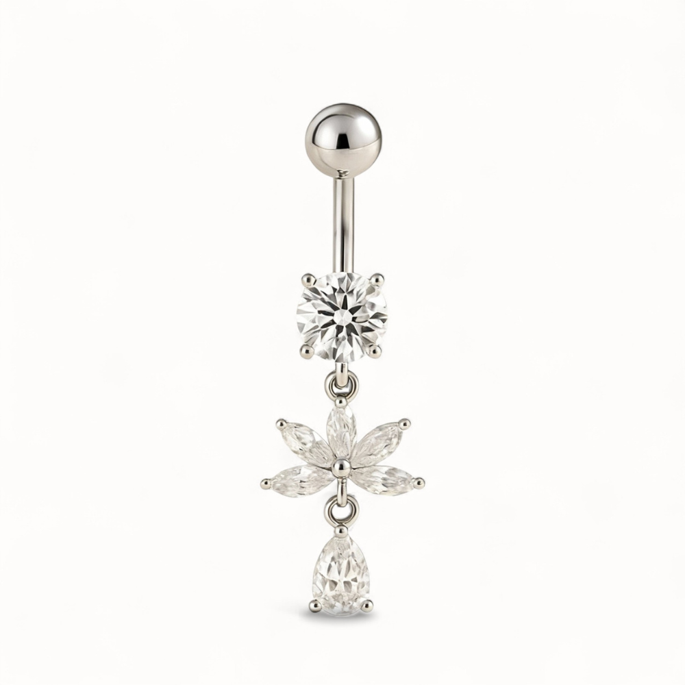 CZ Flower Titanium Belly Button Piercing