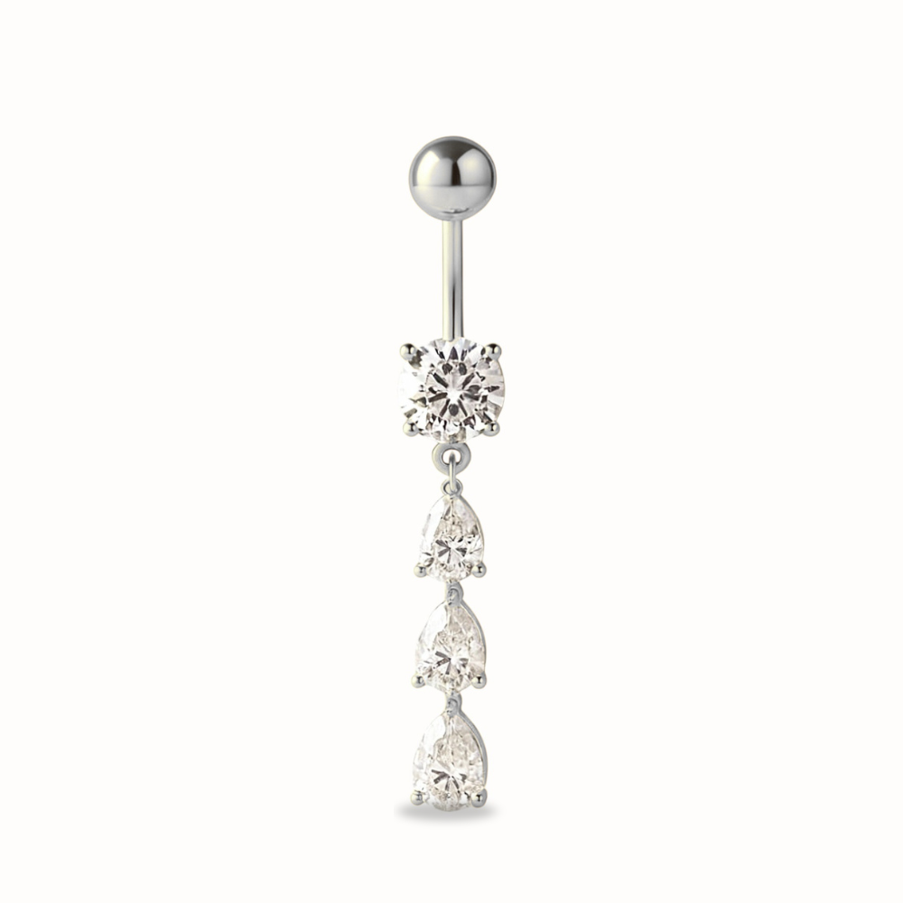 Triple CZ Titanium Belly Button Piercing