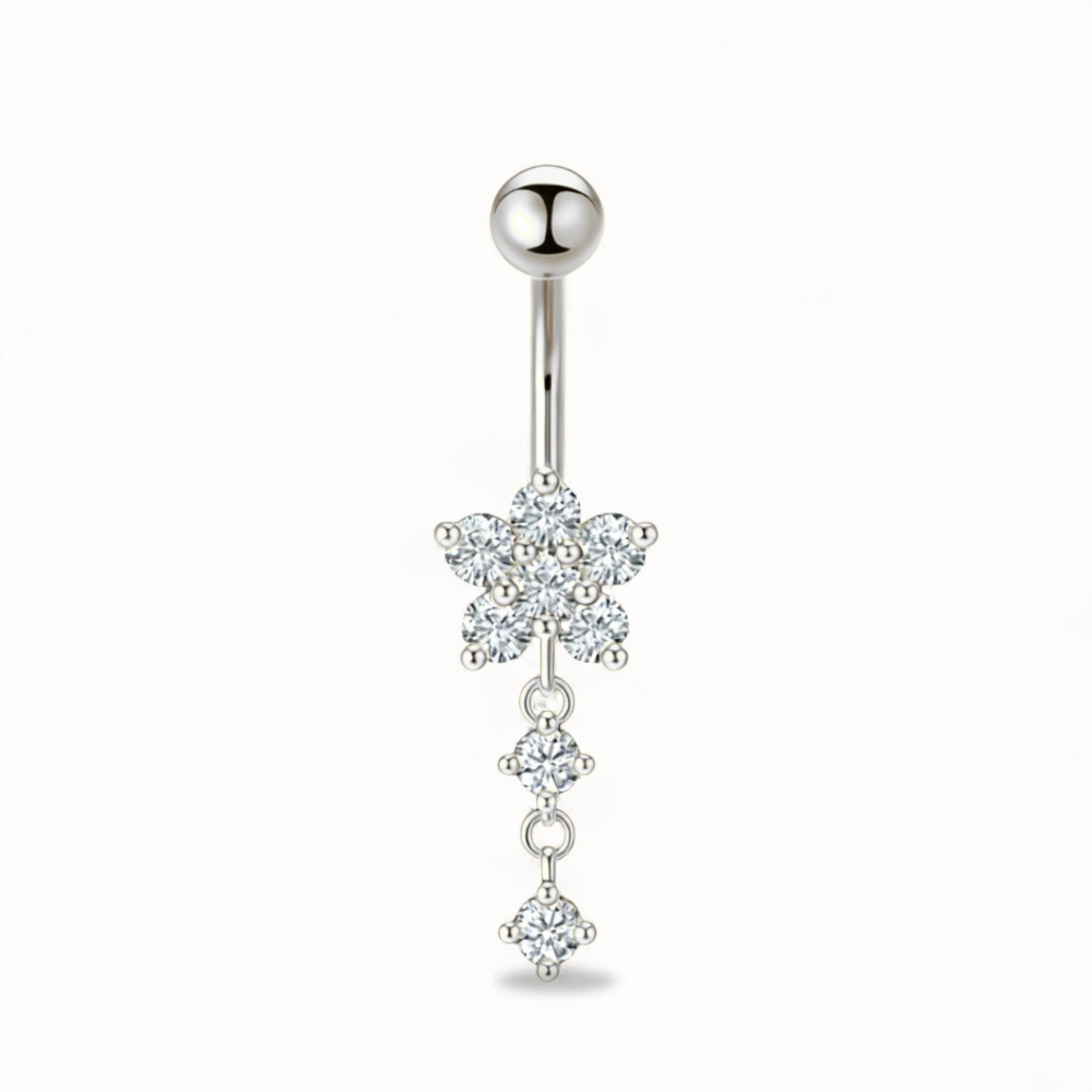 CZ Flower Titanium Belly Button Piercing