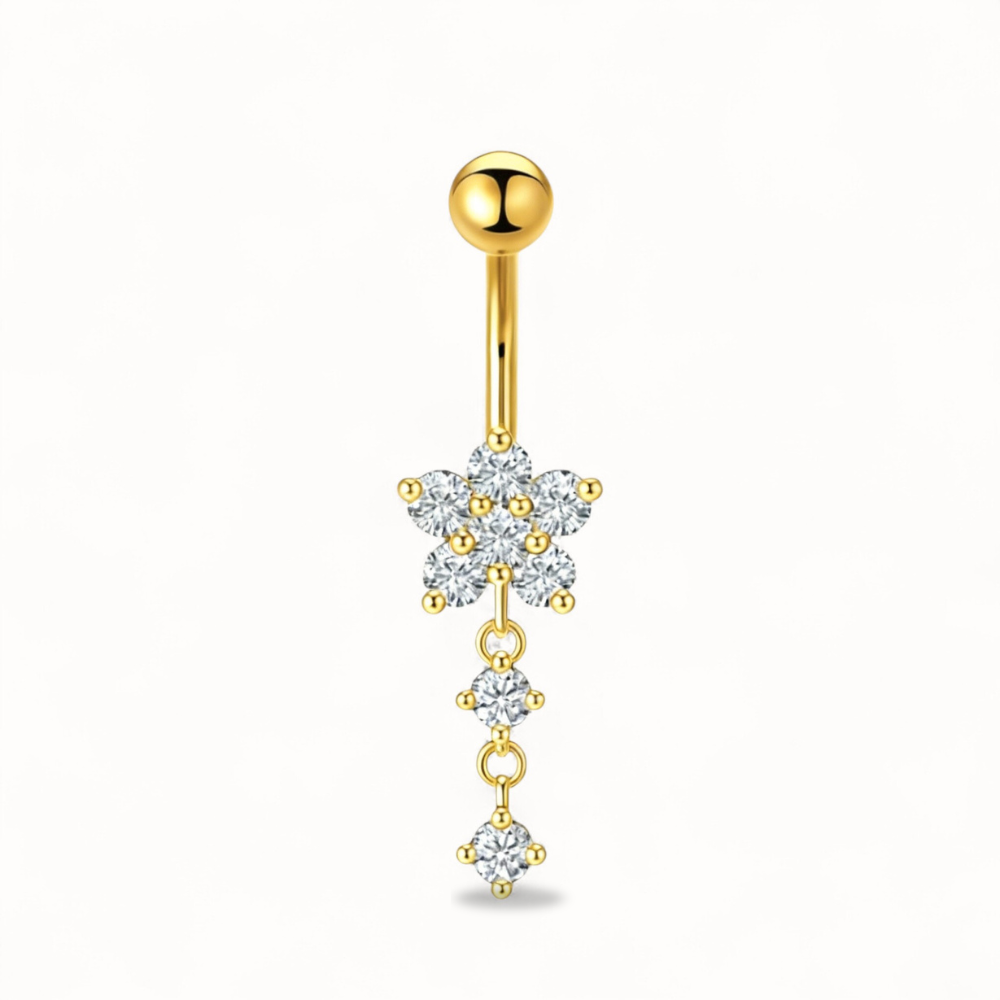 CZ Flower Titanium Belly Button Piercing