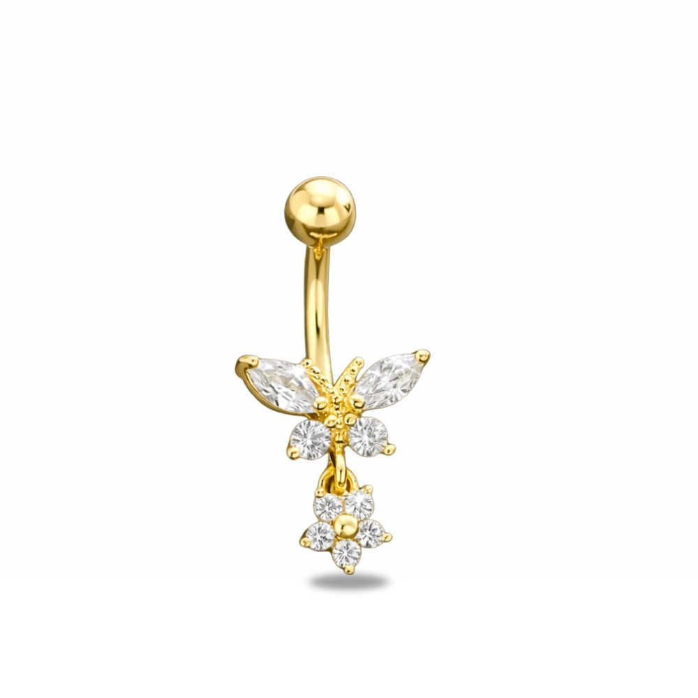 CZ Flower Titanium Belly Button Piercing