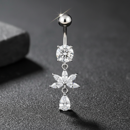 CZ Flower Titanium Belly Button Piercing