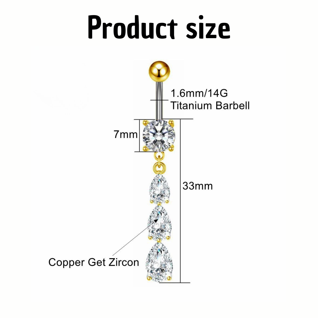 Triple CZ Titanium Belly Button Piercing