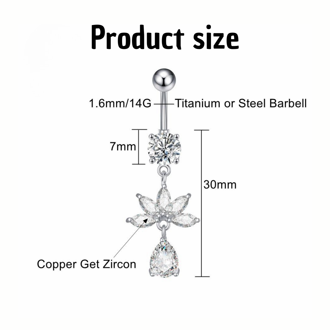 CZ Flower Titanium Belly Button Piercing
